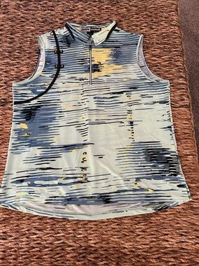 jamie sadock Sleeveless Zip Golf Top in Light Blue, Yellow & Black Print